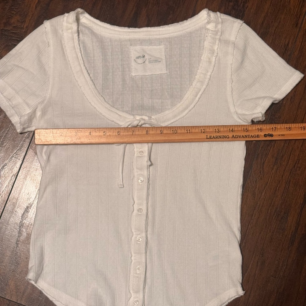 Aerie Sneak Peek Babydoll Short Sleeve Blouse Shirt Women's Small White Boho - Picture 8 of 13